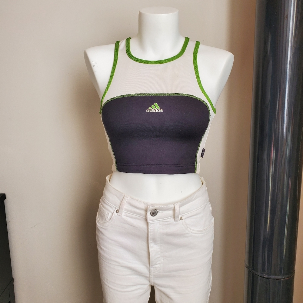 Vintage Adidas sports top, black/green/white, seize M - Picture 2 of 5